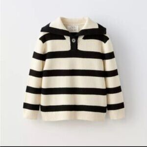 Zara Kids Black and Cream Striped Sweater
